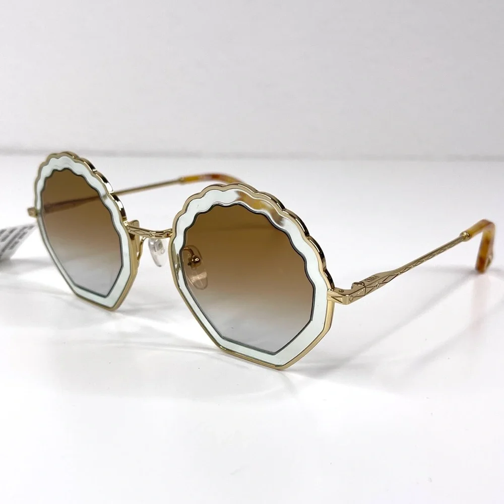 CHLOE Boho Geometric Sunglasses NEW Gradient Burnt Gold Azure